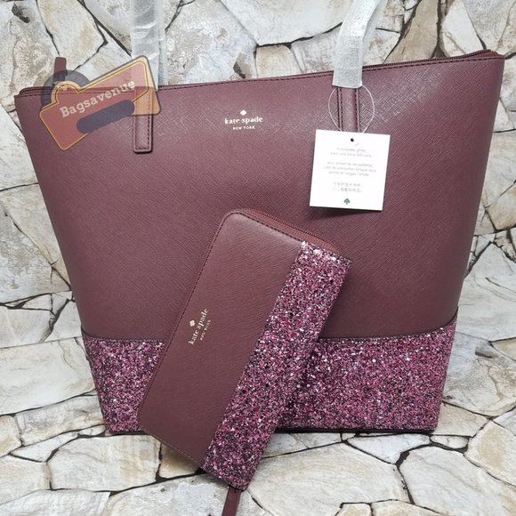 #bagsavenue set penny greta court tote cherrywood maroon neda wallet Kate spade